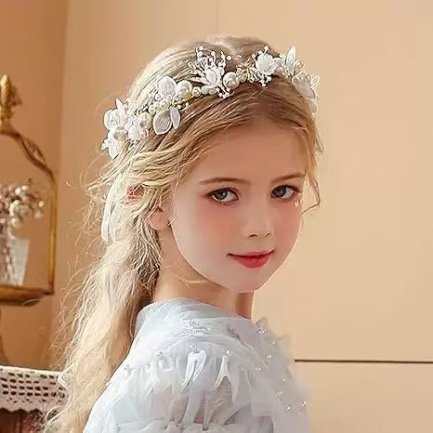 TEMU 1pc Elegant And Summer Floral Wreath Headband With Flower And Leaf Design Ribbon Hair Additions Wedding Bride Headband Decoration Birthday Party