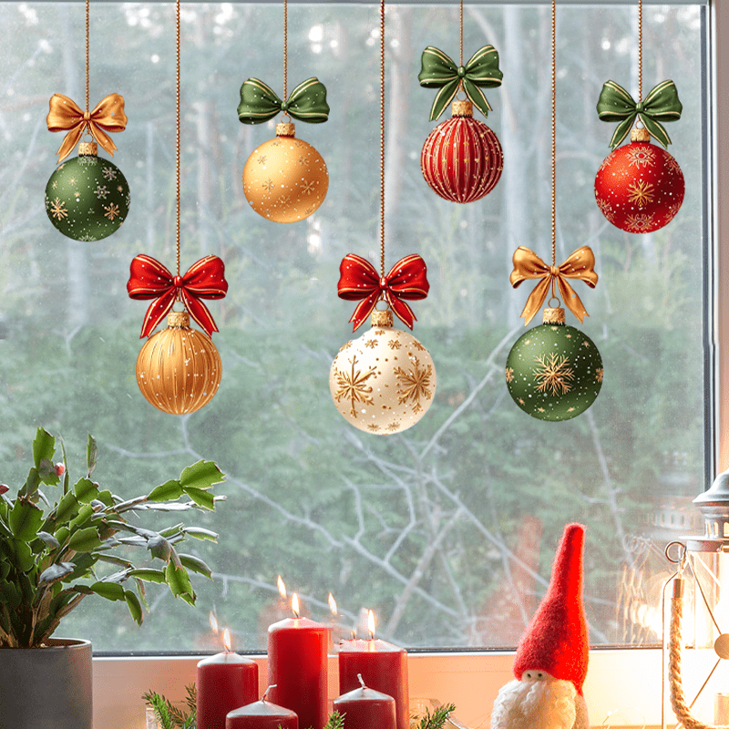 TEMU 1pc Christmas Ornament Ball And Cling Decoration, Christmas Holiday Glass Sticker, Glue-free Static Cling Decal For Door And Window , Suitable
