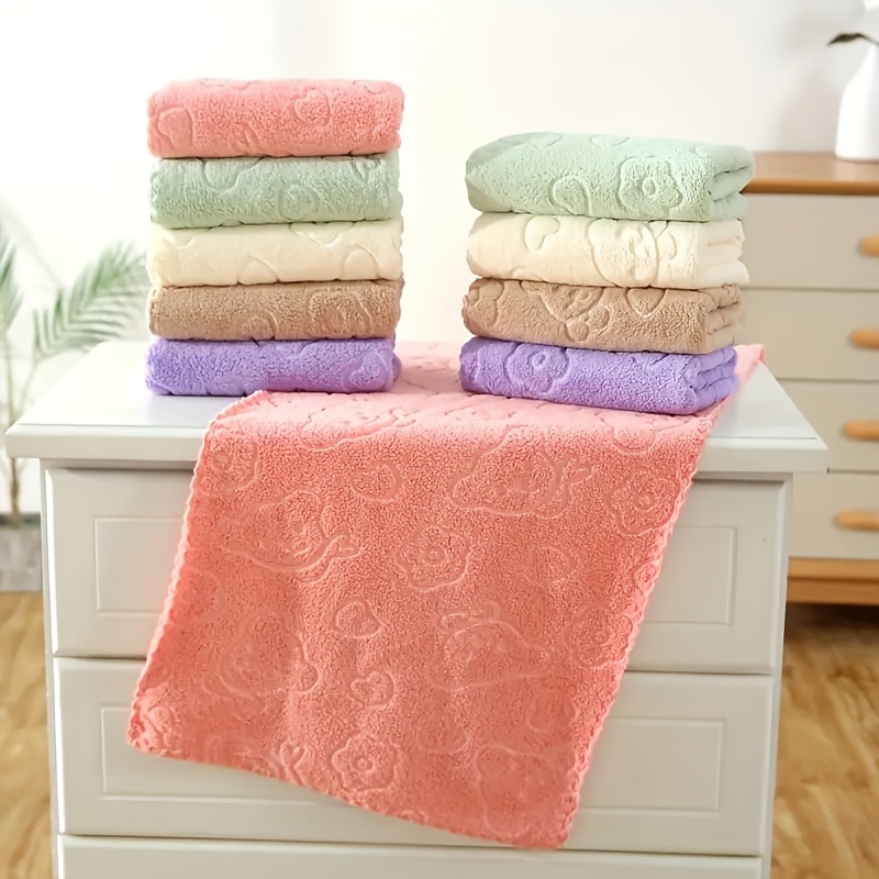 4pcs set large size 70 cm x 30 cm cartoon bear floral embossed towel soft and absorbent quick drying hand towel suitable for men and women high end gift towel bathroom   living room and bedroom dual use