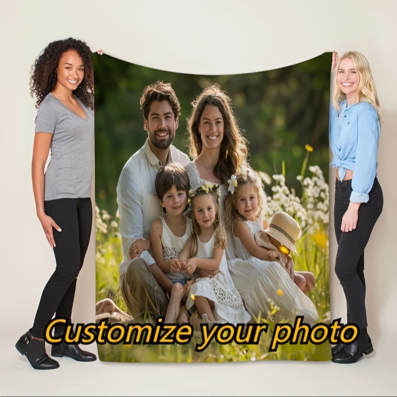 custom photo personalized flannel blanket - contemporary style,  , machine washable, 100% polyester, 200-250gsm, ideal for grandparents, family, friends | perfect birthday or commemorative gift details 1