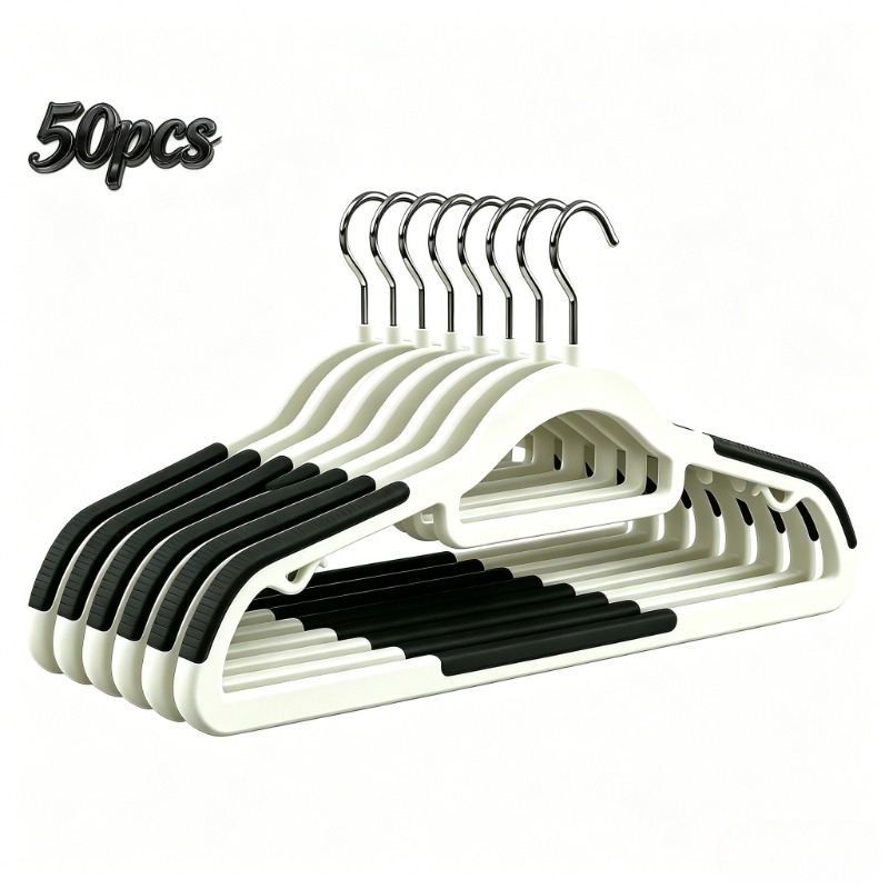 50-pack Anti-slip Plastic Standard Clothes Hangers, Non-mark Dual Garment Hangers, Space- Durable Clothing Display Rack Hangers For Coats Shirts Closet Retail Boutique Storage Organizer
