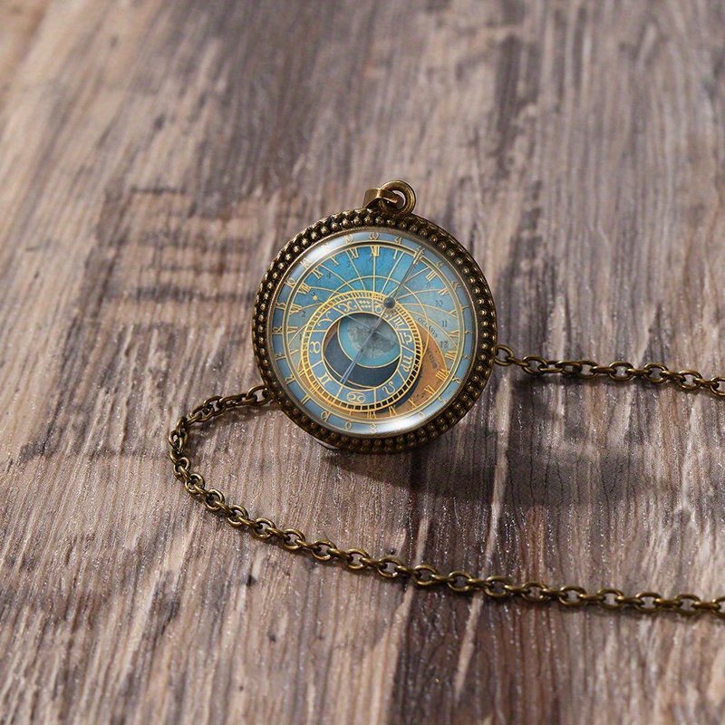 TEMU 1pc Medieval Astronomical Clock Pendant 25mm Round Lace Charm Handmade Glass Jewelry