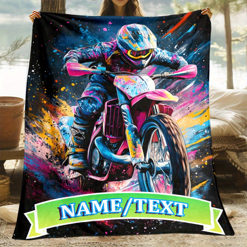 

Couverture en Flanelle Légère sur le Thème de la Moto Personnalisée - Nom Personnalisé, Douce & pour Toutes les - Cadeau pour & , pour Canapé, Lit, Voyage, Camping