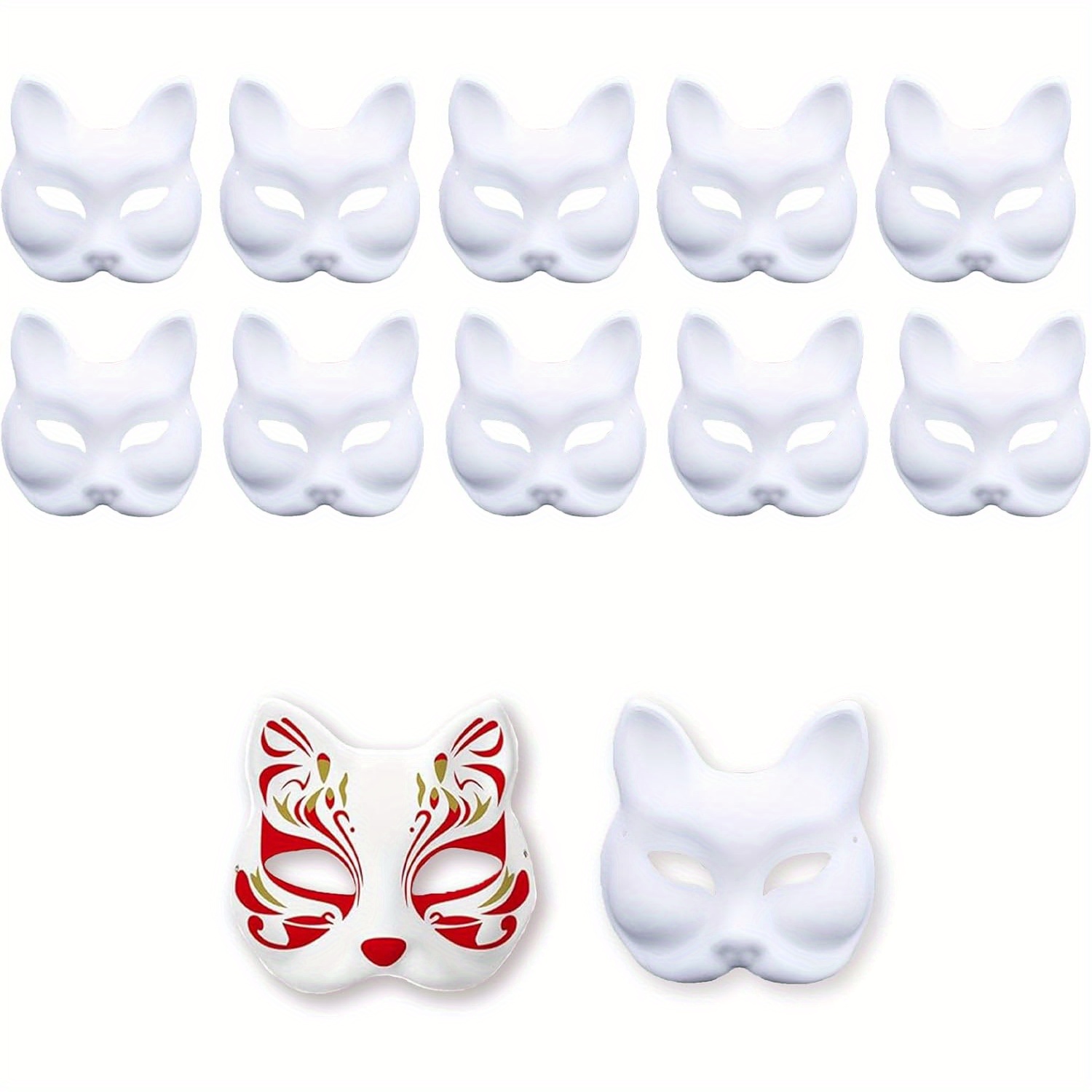6er-Set Fuchs & Katzen Papiermasken – 18x16 Cm, Weiß, Zum Selbstbemalen Für Cosplay & Halloween