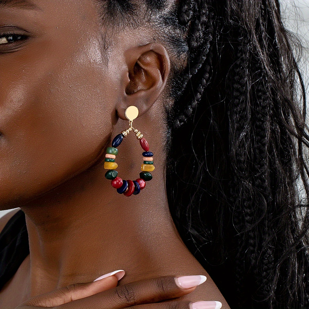 TEMU A Pair Of Bohemian Women' S Earrings, Colored Resin Bead Earrings Of Different Specifications, Suitable For Spring, Summer, And Leisure Vacation