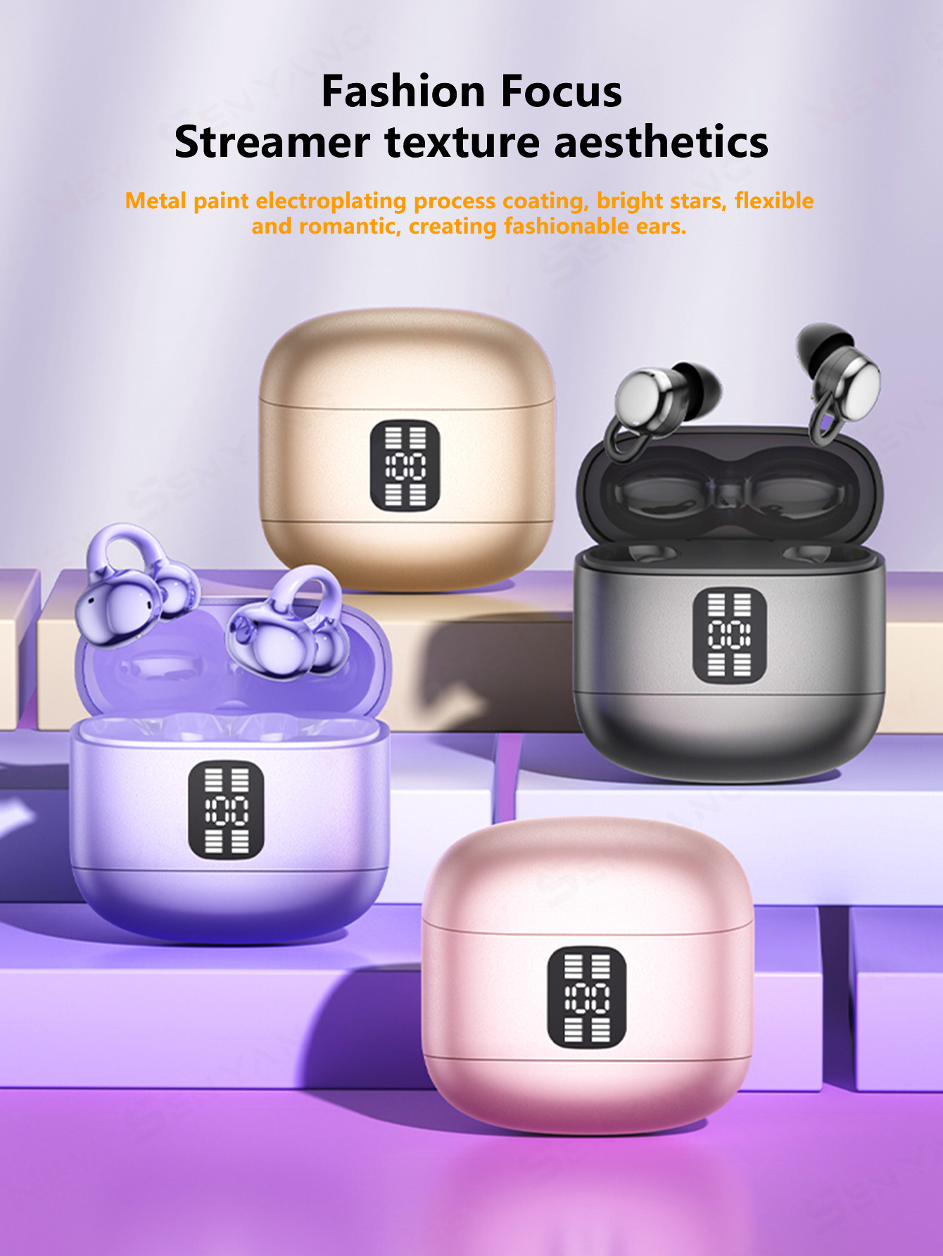 New Senyang 2026 New Design UV Material True Wireless In-ear and Clip-on TWS Couples Fasion Daul Headset Mini Couples Earbuds Music Earplug Gaming Earpods TWS HIFI Bass Stereo HD Calling Earphones for Android for iPhone Cellphone Sports Earpieces