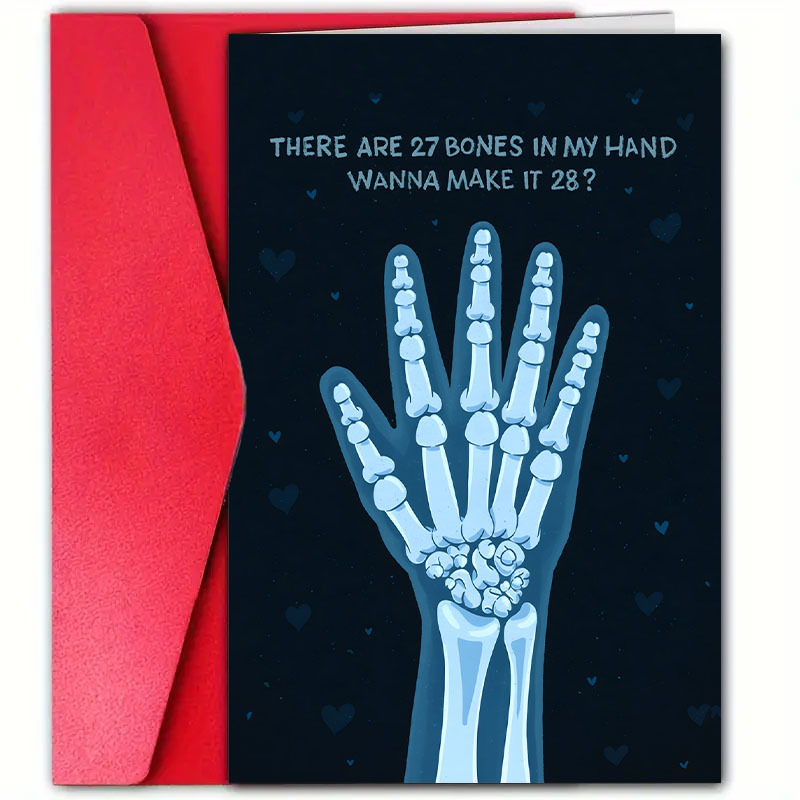 

1pc Humorous Bone Joke Valentine's Day Greeting Card, Funny Hand Bones Design, Rude And Hilarious, For Best Friend, , Lover, Unique, With Envelope, For Paper Card For Any Recipient