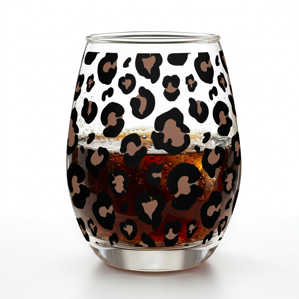 TEMU A Glass Water Cup Without A Handle With Brown Shapes On A Black Background, Suitable For Holding Champagne And Whisky. Very Suitable For Use At