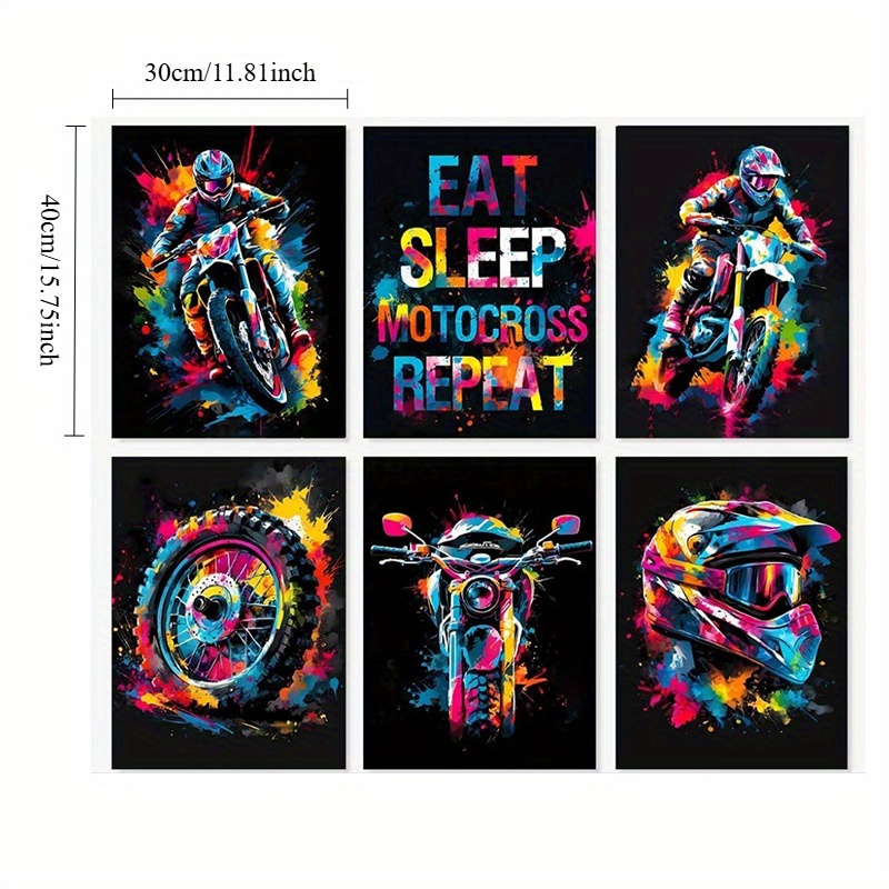 TEMU 6pcs Off-road Motorcycle Poster Wall Art Print, -road Motorcycle Room Decoration, Suitable For Off-road Motorcycle Living Room And Bedroom