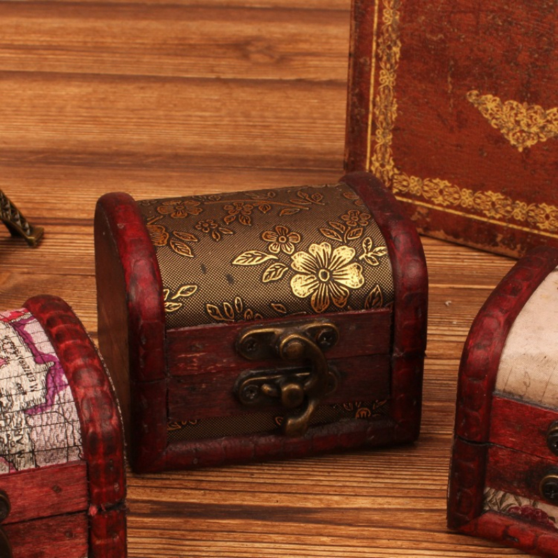 TEMU 1pc Mini Vintage Pirate Suitable For Jewelry Storage Box With Key, Wood Retro European Keepsake Box With Handle, Tabletop Decorative Case For