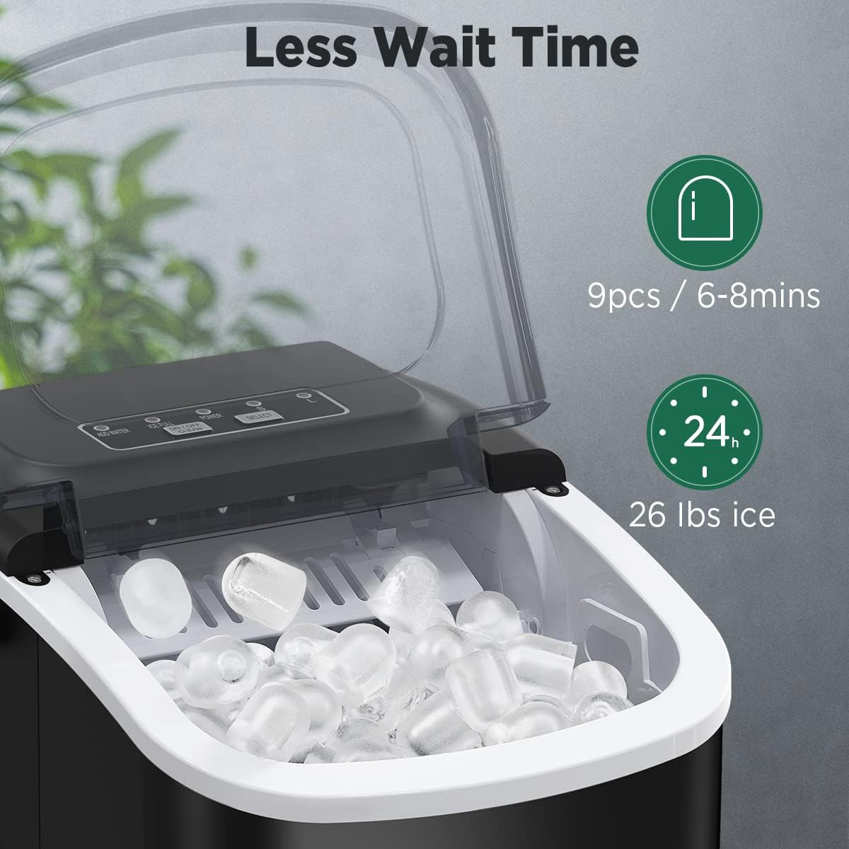 Machine à glaçons électrique pour cuisine domestique, fabrique 18 glaçons en 12 minutes, produit 12 kg en 24 heures, machine à glaçons auto-nettoyante et portable, 2 tailles de glaçonnes, adaptée pour la cuisine, le bureau, le bar et les fêtes, couleur noire