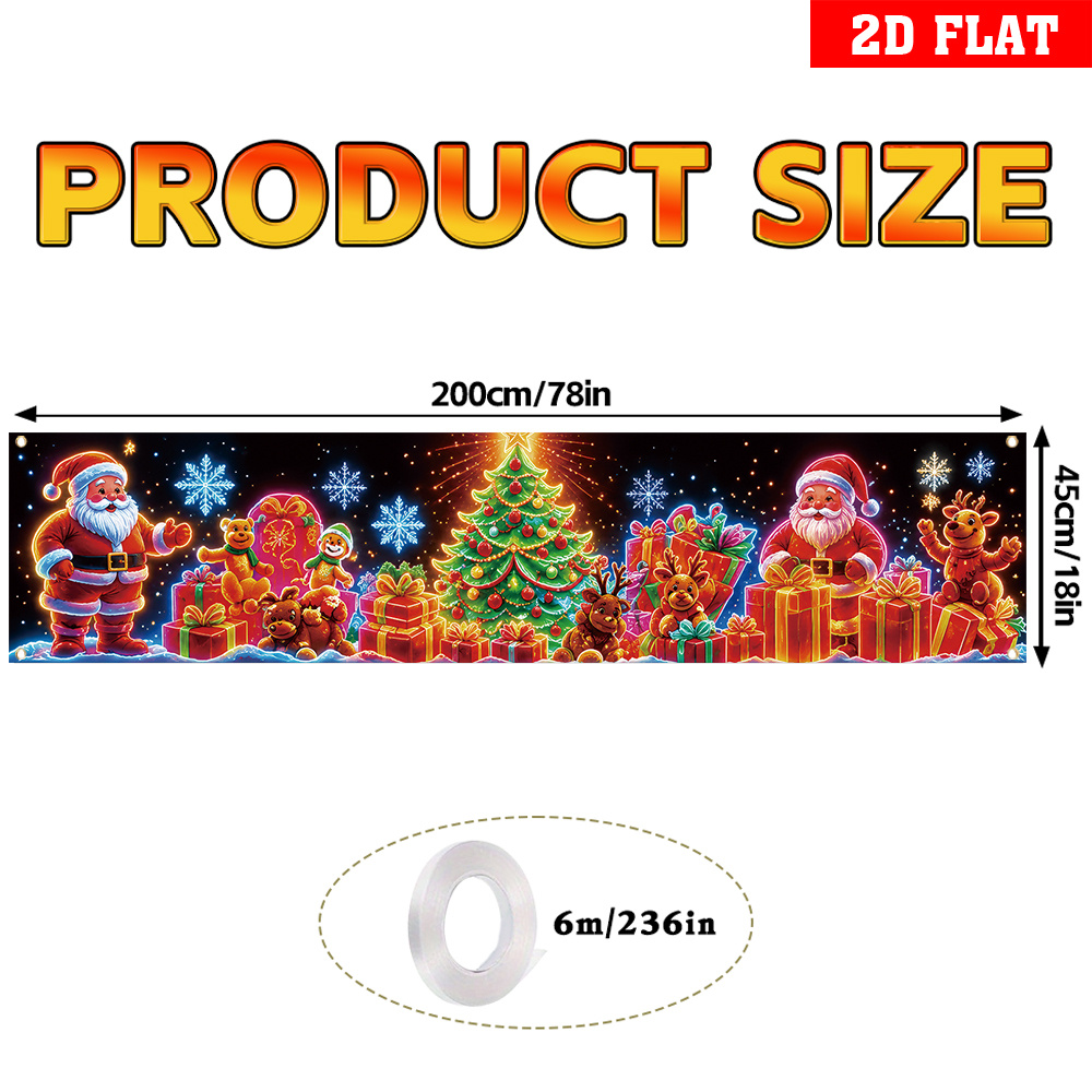 TEMU 2d Flat, 1pc Uv Activated Glow Christmas Banner Suitable For / Decoration With Santa Claus, Reindeer & Snowflake Patterns - Uv Responsive Party