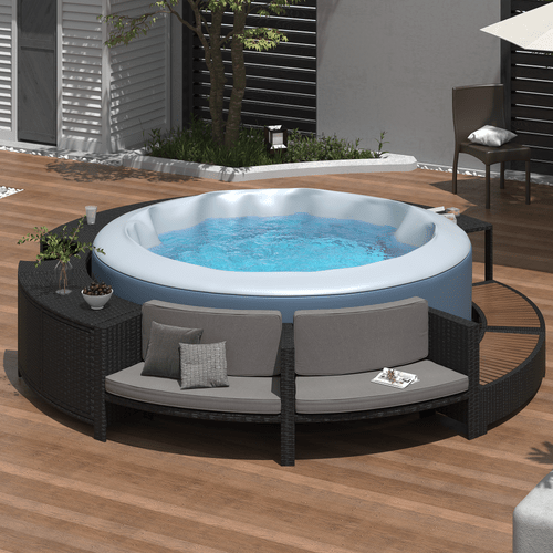 surround frame quadrilateral outdoor rattan sectional sofa set with mini sofa plush seats and storage spaces