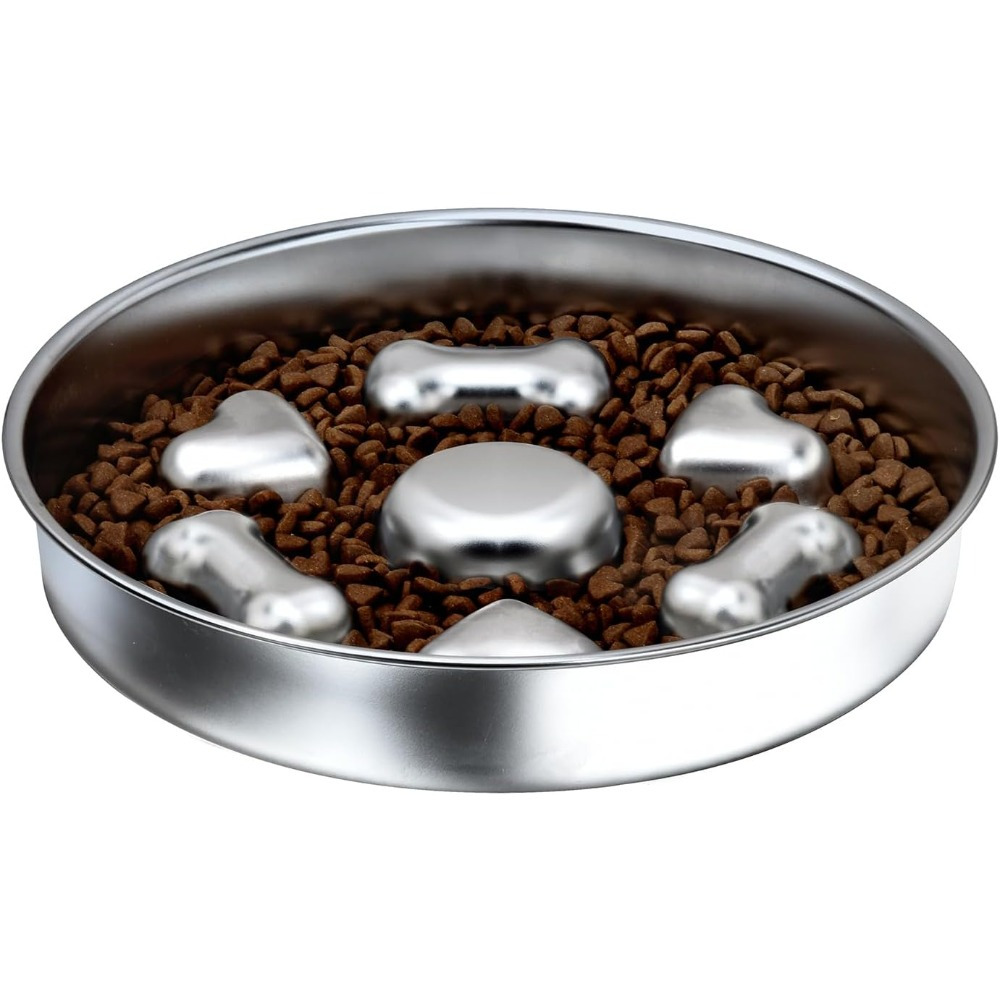 

Stainless Steel Slow Feeder Dog Bowl, Non-slip Metal Food And Water Bowl With Double-sided Heart And Bones Design For Small, Medium, Large Dogs, Dog Bowls