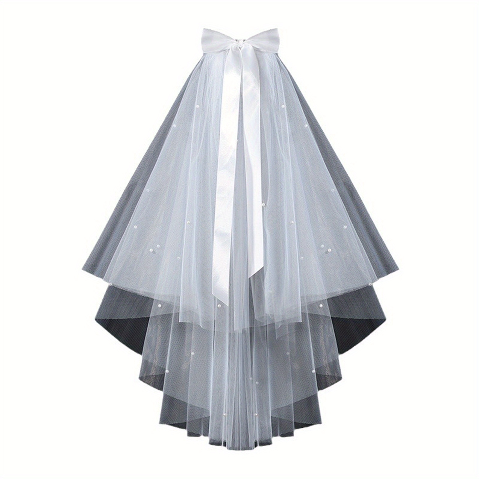 Elegant White Bridal Veil with Bow Accents CALLARON Elegant Bridal Veil Flower Accents Wedding Hair  main image 3