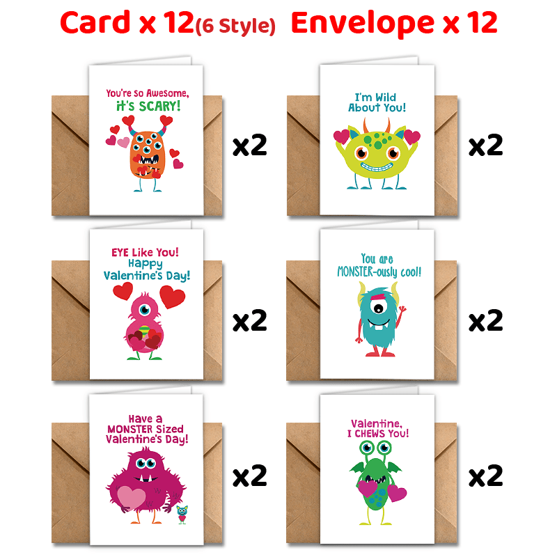 

Monsterfun 24- Assorted Greeting Envelopes - For Birthdays, New , , , And Messages - Fun 's Day For