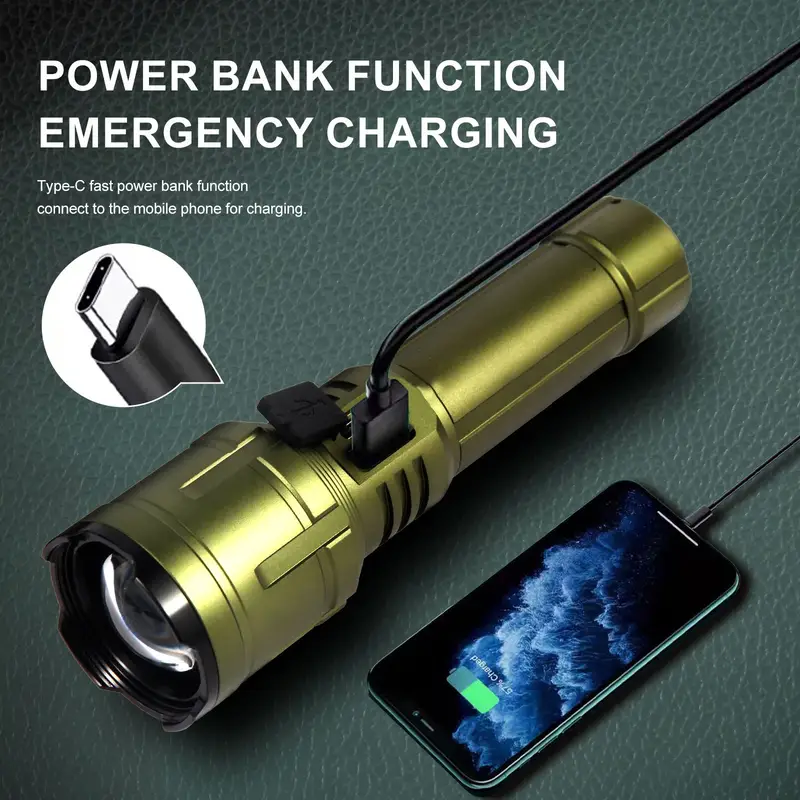 green outdoor camping mountaineering zoom flashlight focusing can ignite Product details 4