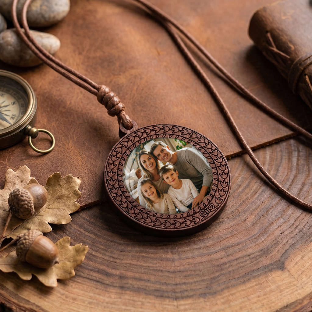 TEMU Customizable Wooden Necklace With Hd Photo, Lightweight And Durable, Wear-resistant Gift, Personalized Jewelry, Sturdy And Durable, Moments