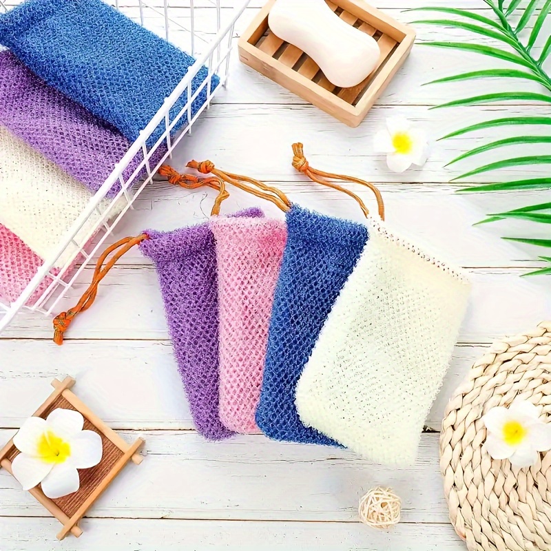 TEMU 4 paquetes de bolsas de jabón de malla exfoliante - Sin , el color beige y mejora , cierre con cordón, colores pastel (azul, , , rosa) para