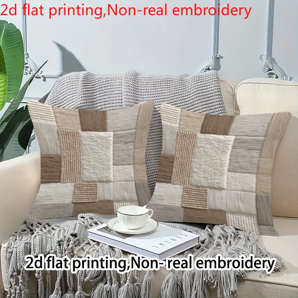 TEMU 2d Flat Printing, 2pcs Bohemian Style Decorative Pillowcases, Single-sided Short Plush With Non-real Embroidery, Suitable For Decorating Living