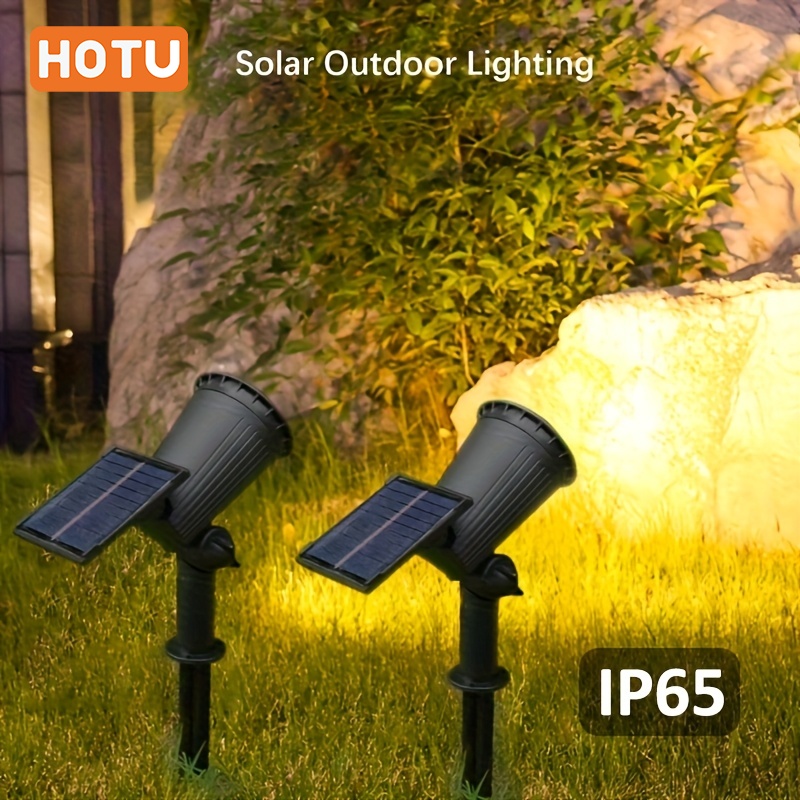 Image of 2pcs Solar Spotlights Outdoor Light For Tree, Statue, Plant Pot, 9 Led Outside Landscape Flood Lamp For Decoration Yard, Garden, House, Walkway, Ground, Fence