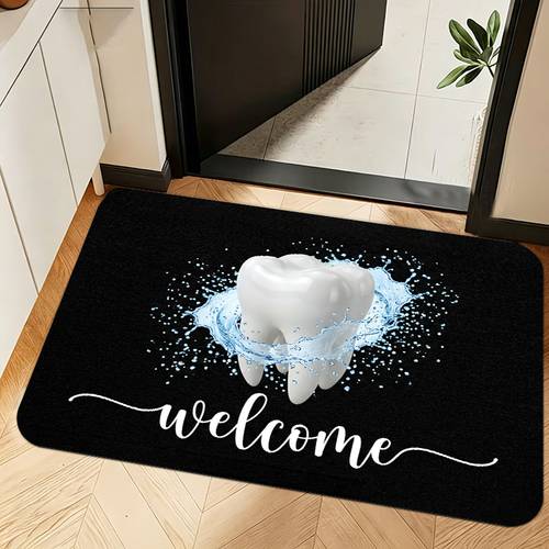 item picture 2d flat tooth welcome print doormat dental theme non slip durable flannel mat with 0 4 inch sponge thickness machine washable entrance welcome mat creative decorative rug printed mat 2d flat