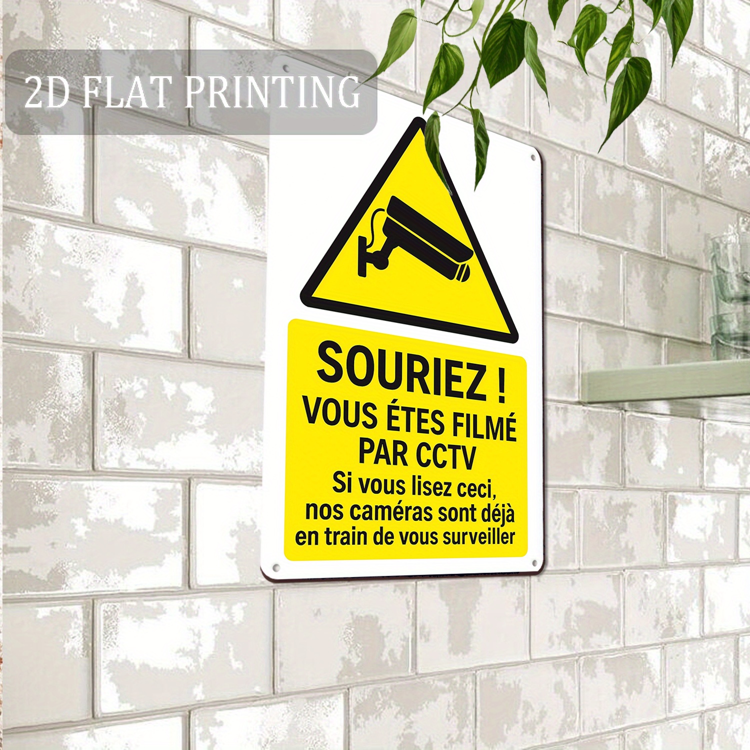 TEMU Plat 2D, 1 pièce Panneau d'avertissement CCTV français amusant "Souriez ! Vous êtes filmé" - Décoration de caméra de sécurité en métal vintage