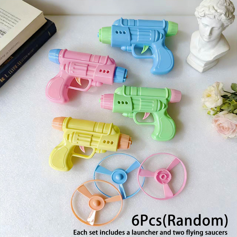 TEMU 6pcs Press Flying Saucer Toys, Outdoor Flying Toys, Children's Competitive Toys Each Set Includes A Launcher And 2 For Kids Birthday Party
