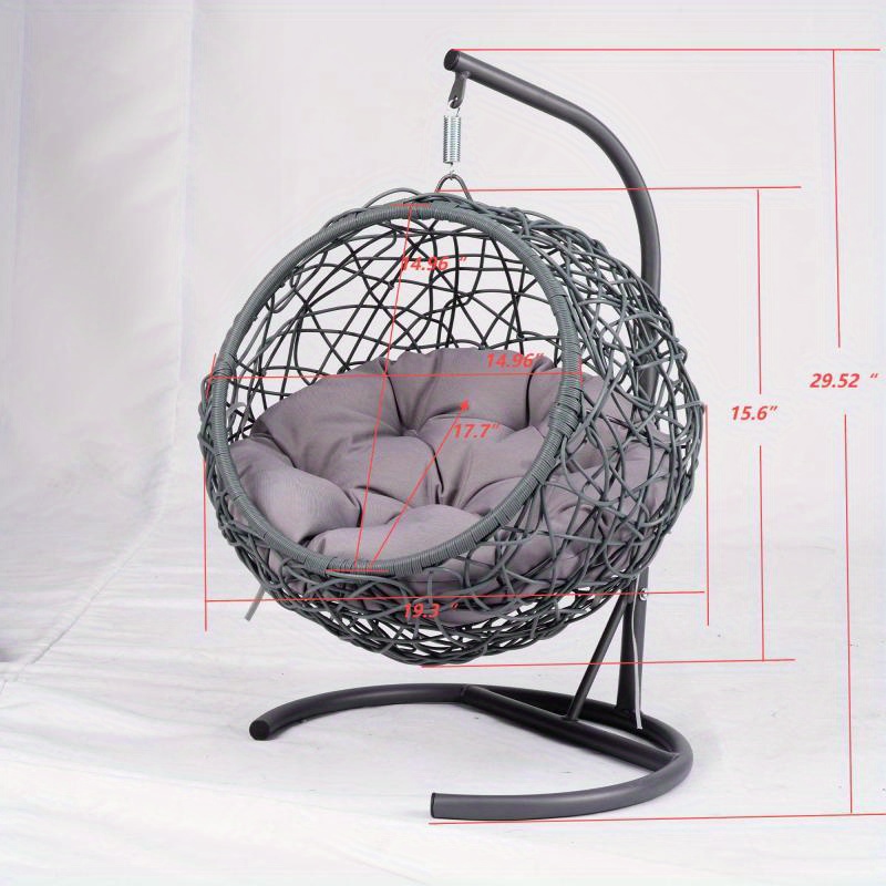 rattan wicker style cat swing bed with stand cushion indoor outdoor hanging egg chair for cats small dogs pets sturdy metal frame machine washable   design easy assembly black details 1