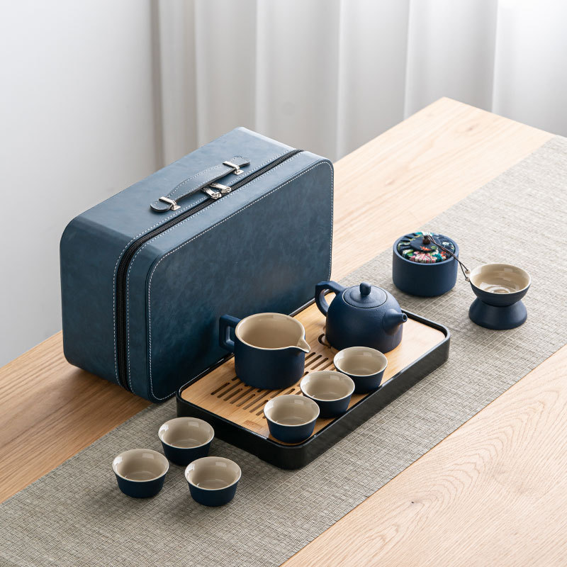 TEMU 旅行用茶セット - 和風工夫急須セット、陶器の茶碗と茶托、携帯用ビジネスイベント記念品、年次総会用