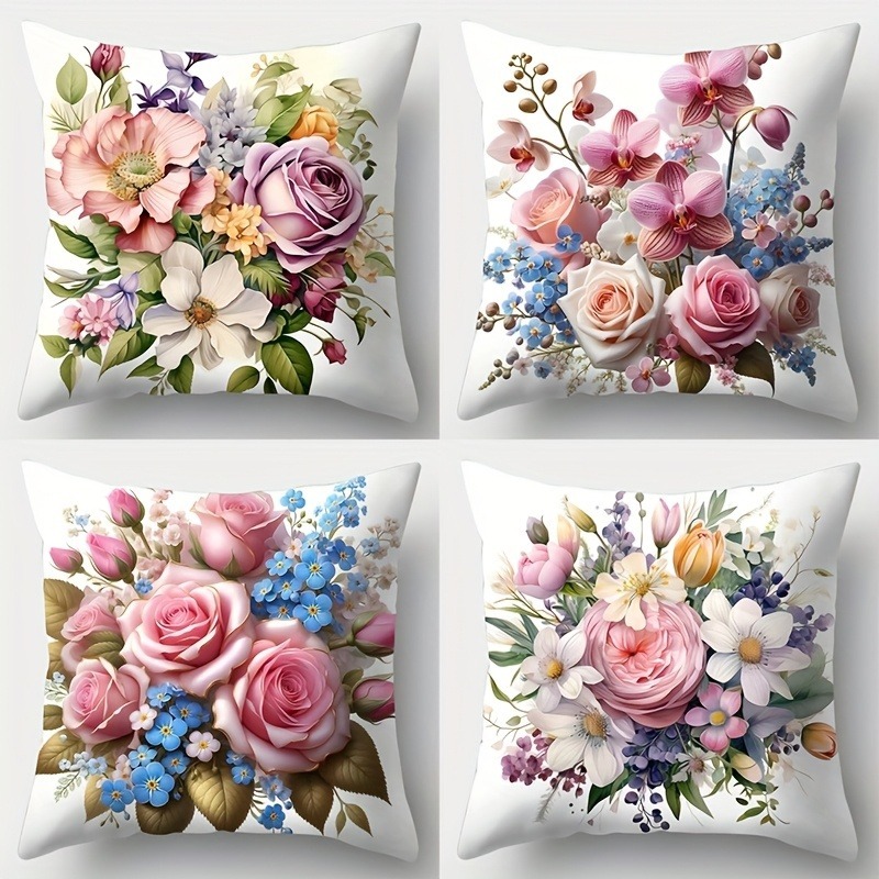 TEMU 4pcs Pillowcases, Single-sided Print With Zipper, Hand Washable, Suitable For Living Room Sofa Home Decor Throw Pillows, Pillow Inserts Not