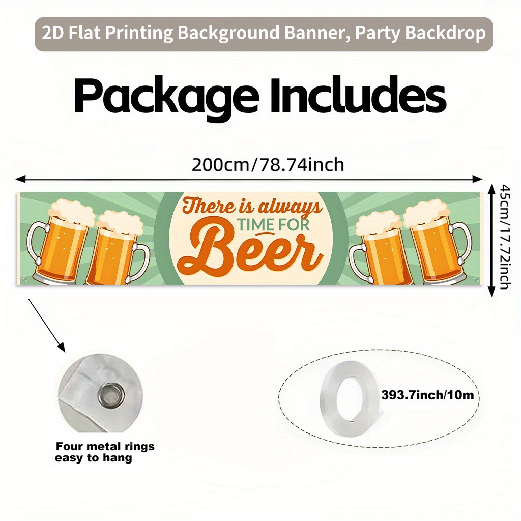 TEMU 2d Backdrop Banner 1pc, " Is Time For Beer" Polyester Background Cloth, Party Banner For Fence, Lawn, And Party Decorations, Indoor/outdoor Use,