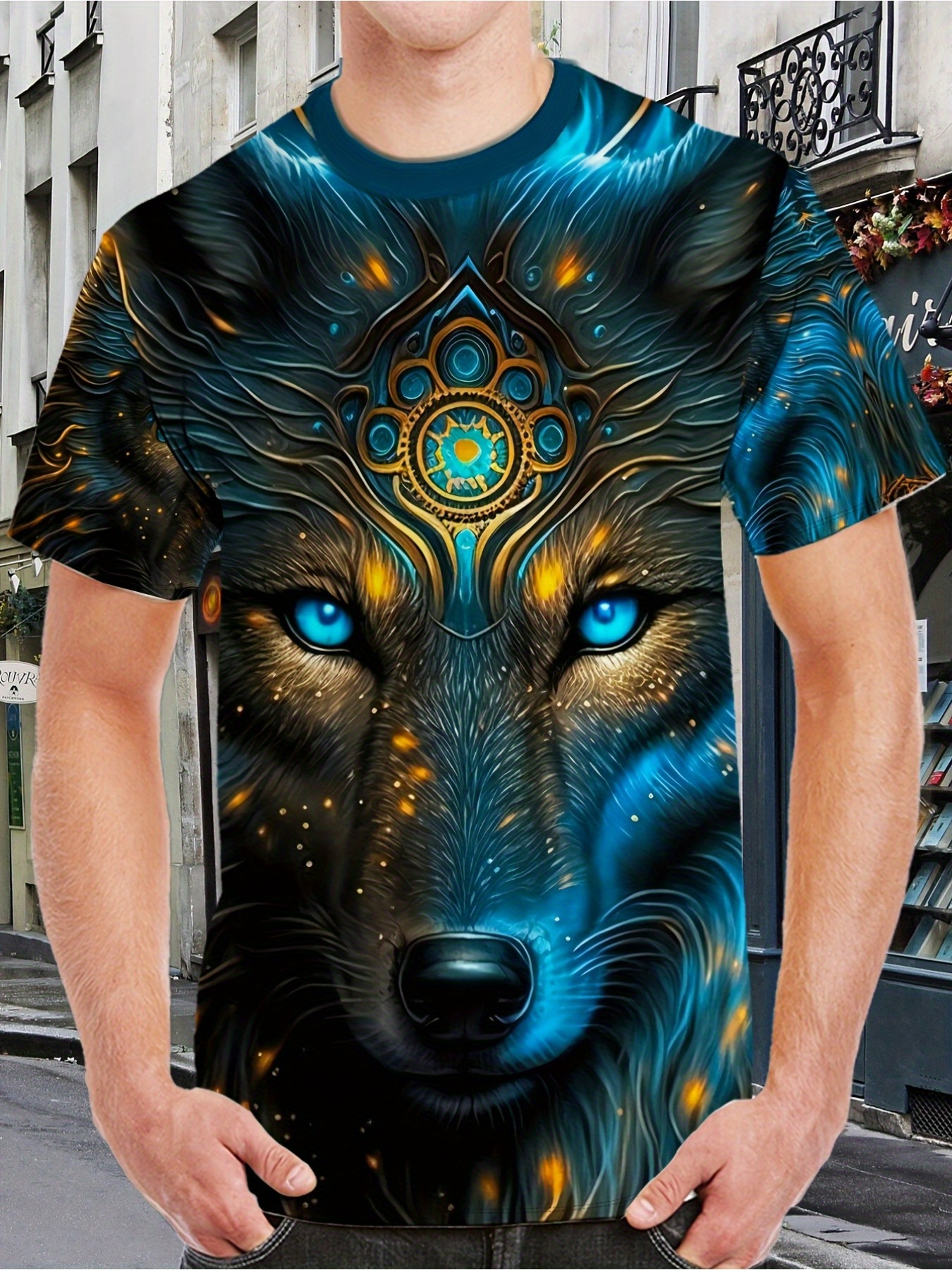 wolf shirt blue sold on Temu United States