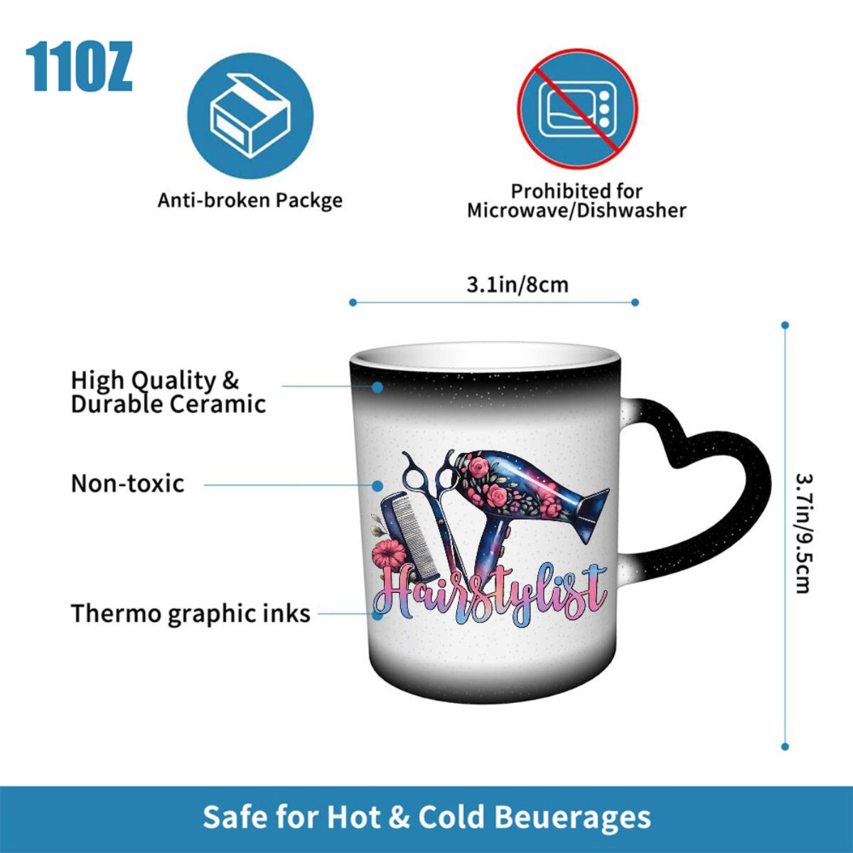 stylish hair tools 11oz 350ml color shifting ceramic coffee mug hand wash only a unique halloween present ideal as a home keepsake for students a sturdy holiday gift and a   for office christmas or study room occasions 2