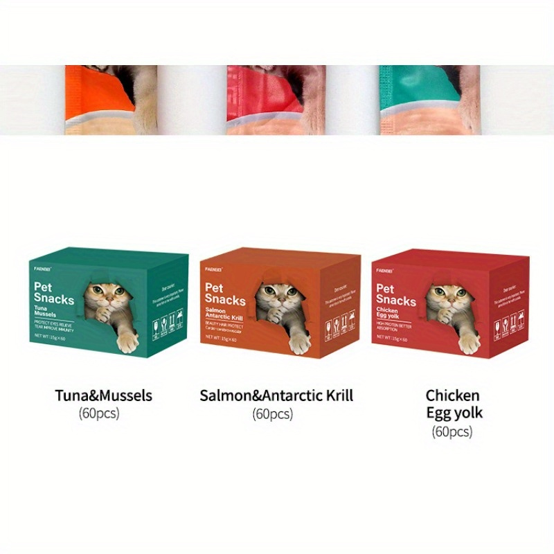 TEMU 3-pack Cat Treat Strips - Tuna & Muscle, & , Chicken Egg - Nutritional Wet Food Snacks For Adult Cats & Kittens