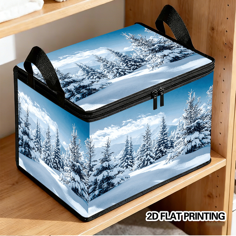TEMU 1pc Snow Scene Pattern Foldable Storage Box, Clothing And Item Organization, Convenient Home Clothing Tidy And Clutter Classification, Exquisite