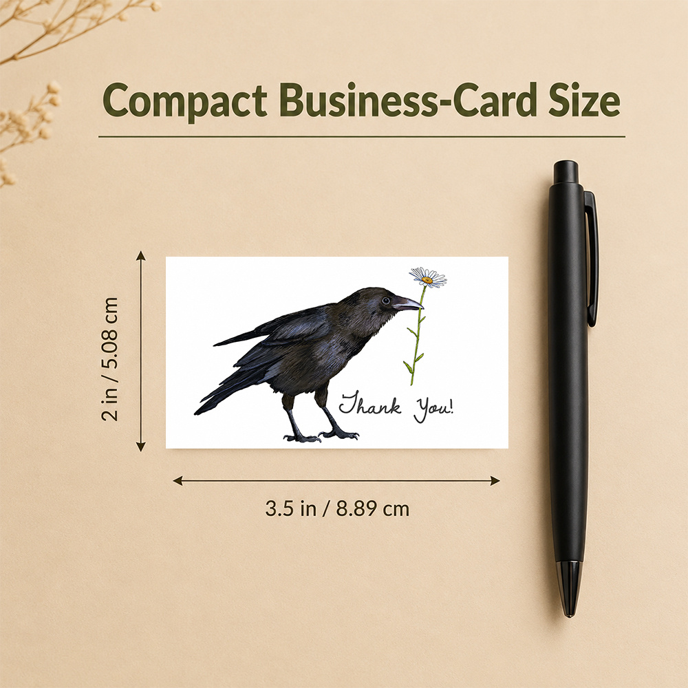 TEMU 100pcs Thank You Cards Crow With Daisy Design, Thank You Text, Single-sided Printed With Blank Back, 3.5 X 2in Matte Cardstock For Online