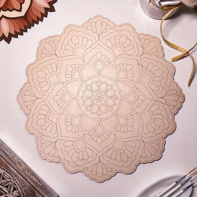 TEMU 2d Flat Printing 1pc Wooden Mandala Pattern, For Coloring, Artistic Relaxation, Craft, Adult Coloring, Wall Art, Painting, Home Decor, Easy To