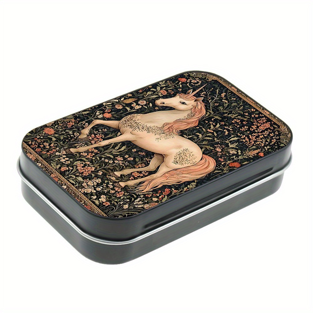 1pc vintage unicorn floral metal tin box snap closure - Temu