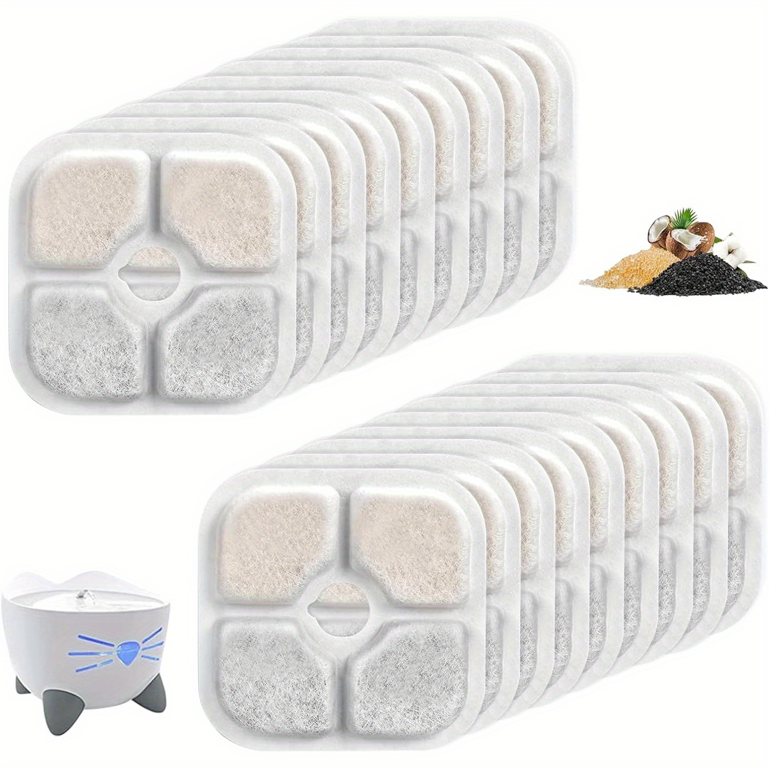 E-shop 18er Pack Katzenbrunnenfilter - Dreistufige Ersatzfilter mit UV-freier Reinigung, einfach zu austauschende, einzeln verpackte Nachfüllflaschen