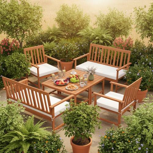 4pcs acacia wood outdoor patio furniture set with cushions modern l shaped sofa loveseat 2 armchairs coffee table heavy duty all frame for backyard poolside easy