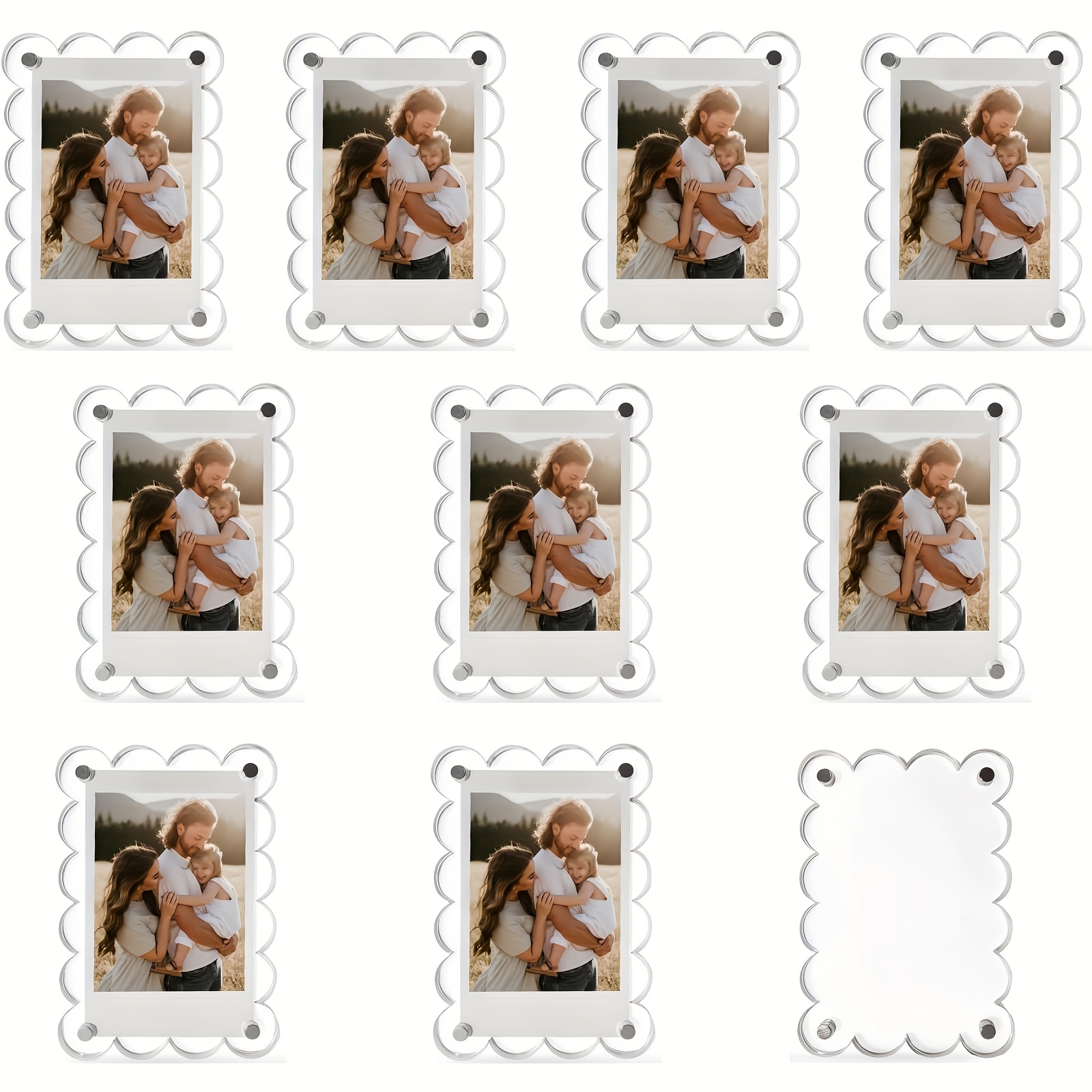 TEMU Lot de 5/10 cadres photo magnétiques en acrylique pour réfrigérateur, supports aimants transparents d'éventail 2,75 x 3,9 pouces pour photos
