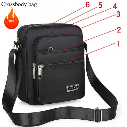 objektbild klassisk svart oxford crossbody-väska för män - stor kapacitet, avslappnad dagväska, och säkra fickor, slitstark crossbody-väska för , pendling, vardagsbruk, dragkedja