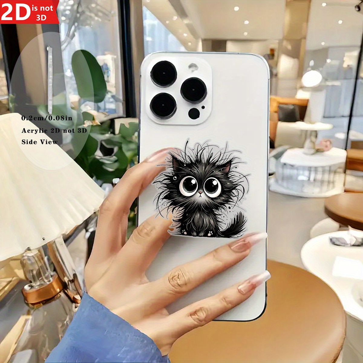 TEMU A Vibrant 2d Flat Design Featuring A Black Cat, This Acrylic Phone Holder Is Retractable And Pops Up