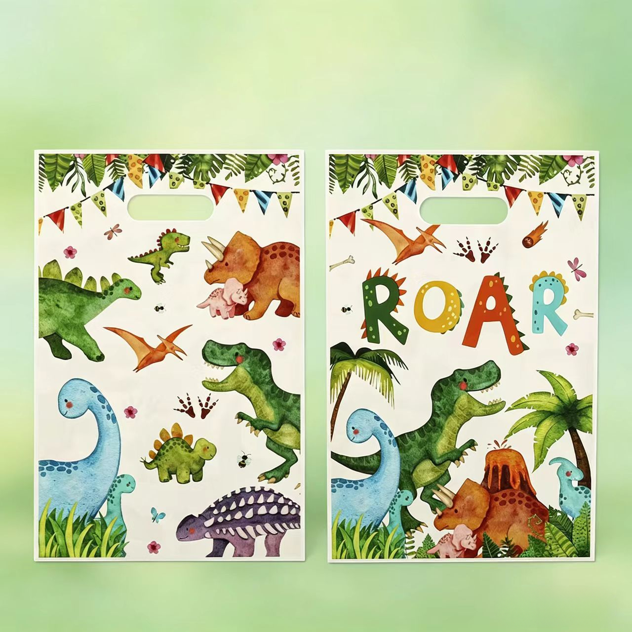 Gift For Her/him New Watercolor Dinosaur Party Gift Bags 10/15/20/50pcs Dinosaur Pattern Plastic Handbags, Suitable For Birthday Party Favors, Animal Dinosaur Theme Party Supplies