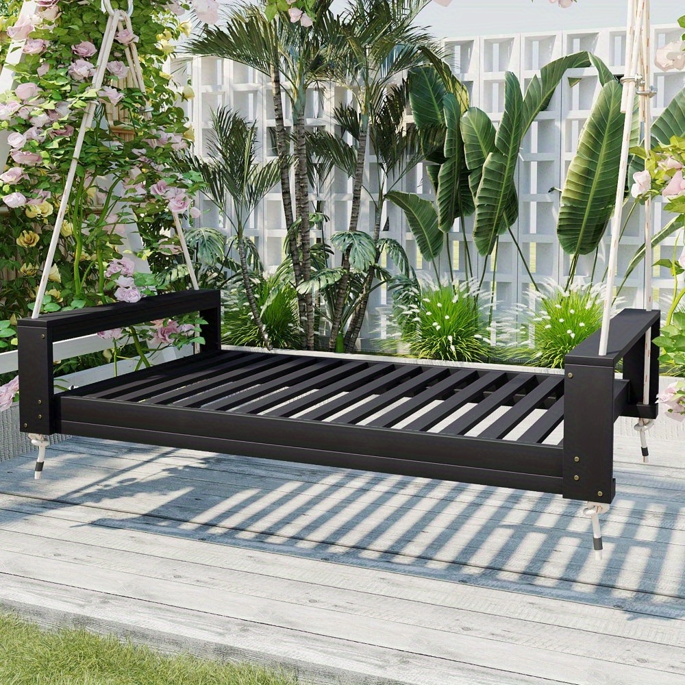 Garden seating. Swing chair. Double-sized porch swing bed seating set with hemp rope swing frame, suitable for gardens and backyards. Minimalist rustic style, ideal for courtyards and gardens. Mattress sold separately.
