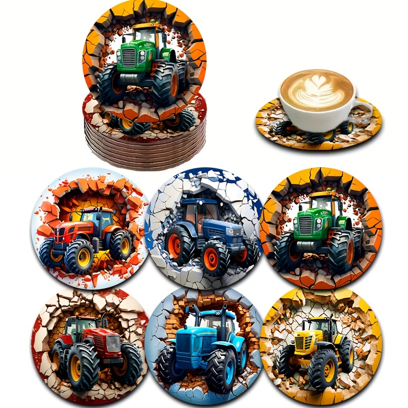 TEMU 6 stuks 2D Platte Kerst Truck Houten Onderzetters - Vakantie Print Koffiedrinkmatten, Perfecte Huisdecoratie Cadeaus voor Ouders en Vrienden