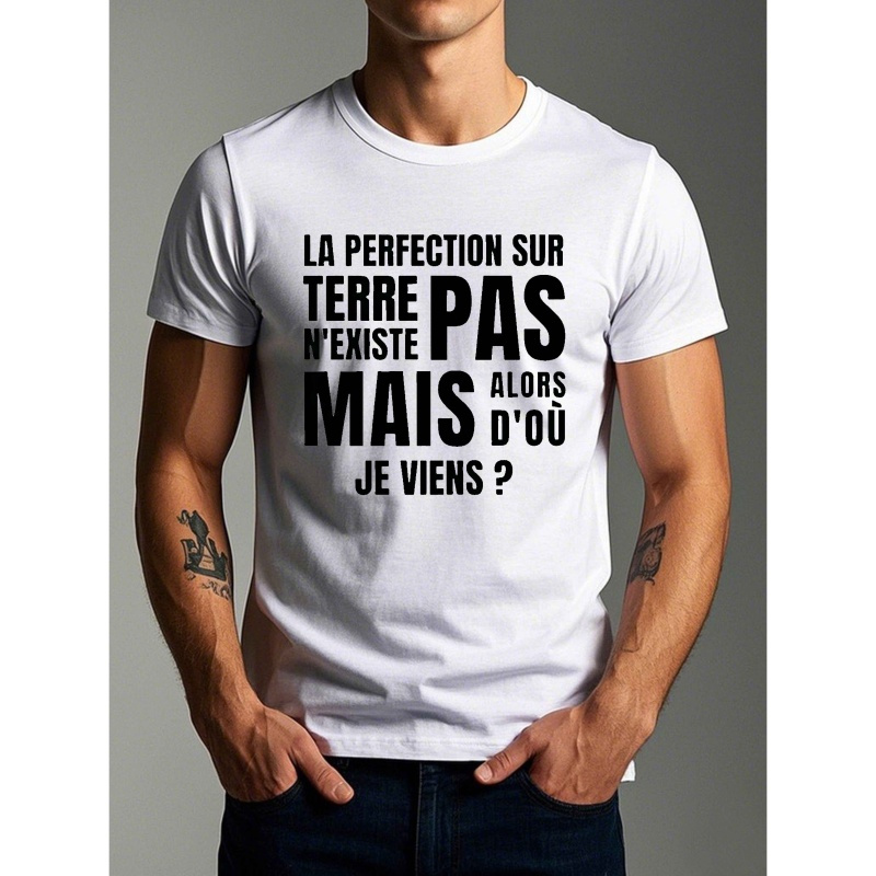 

[humorous ] Men's Olive Green French Humor T-shirt - "la Est- " Quote, Casual Crew Neck, Short Sleeve, 100% Polyester Summer Top, Machine Washable