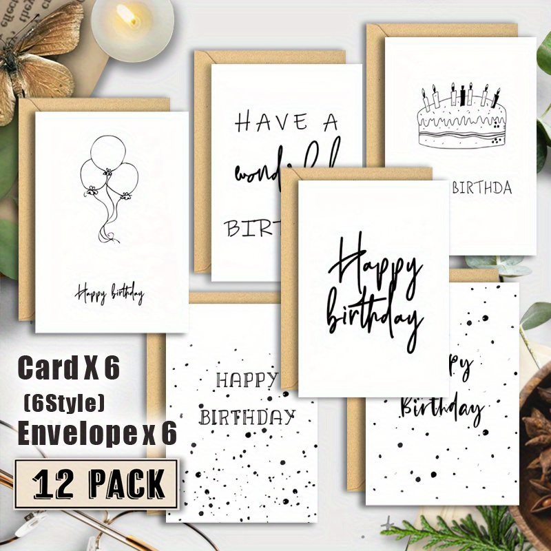 Image of A Set Of 12 Fun Birthday Cards With Envelopes, Suitable As Birthday Gift Invitations For Family, , And Colleagues