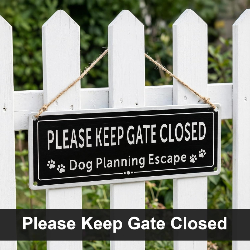 TEMU 【2D Plat】 [2D Plat] 1 " De Poort Gesloten" Bord - Sluit De Poort Metalen Bord, Hond Die Probeert Om Te Ontsnappen Ontwerp, Geborsteld Aluminium,